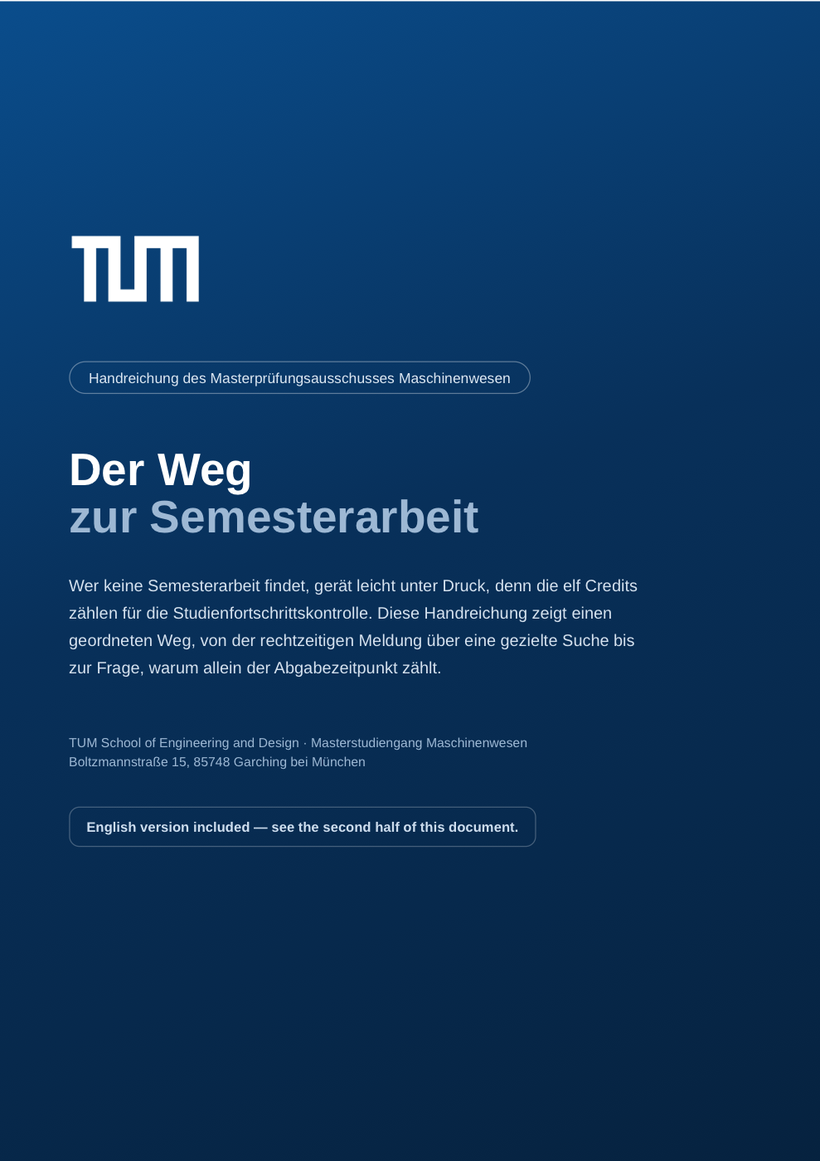 Titelseite der Handreichung „Der Weg zur Semesterarbeit“